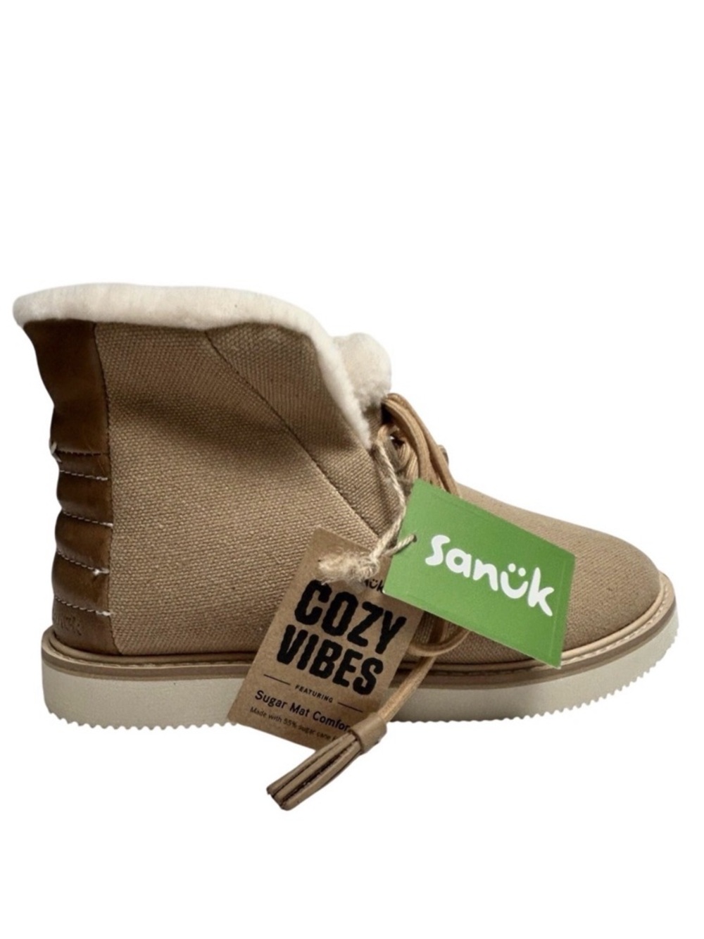 Sanuk Cozy Vibes Mid Canvas Leather Boot Women's 7us/38eu New Beige Tan Comfort